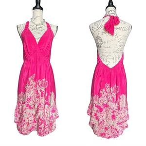 Banana Republic Heritage Pink Silk Floral Ruffle Halter Dress - 8
